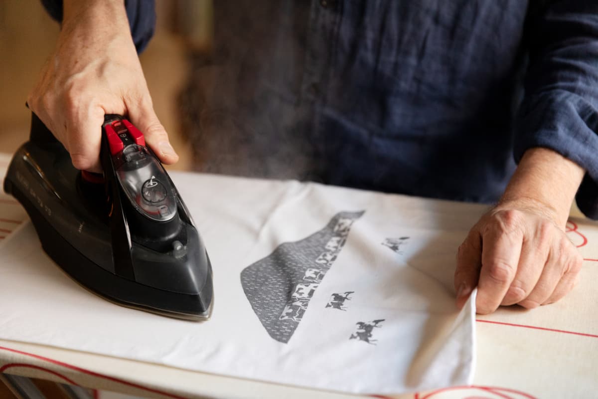 hvordan velge strykejern: kvinne stryker stoff
